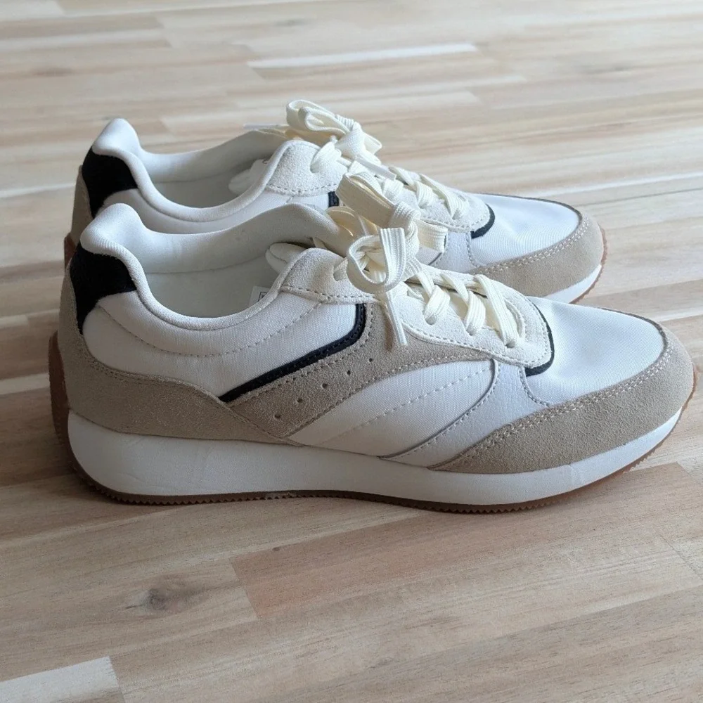 Freely‎ Womens White Tan Suede Mixed Media Lace Up Athletic Shoes Size 8
